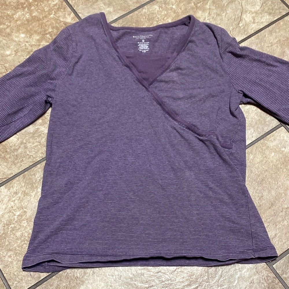 Great Northwest Purple Faux Wrap Size Medium Top Stripes Cute & Casual